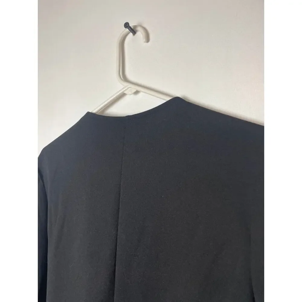 Women's Black Moto Jacket Minimalist Diagonal Silver Full Zip Cropped Size 1XL